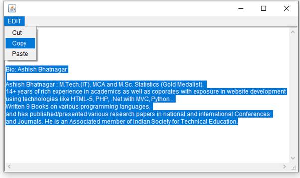 Design A Frame That Has An Edit Menu With Cut Copy And Paste Functions In Java
